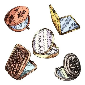 Pocket mirror set sketch hand drawn vector Stock Illustration