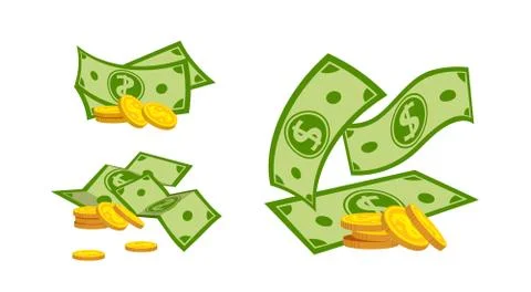 Pocket money dollars coin stack cartoon set vector Stock Illustration