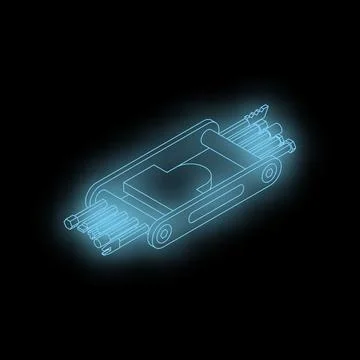 Pocket multi tool showing variety of screwdriver bits glowing on dark backg.. Stock Illustration