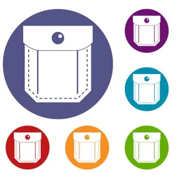 Pocket with valve and button icons set Stock Illustration