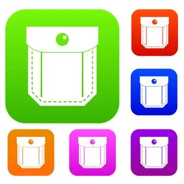 Pocket with valve and button set color collection Illustrazione stock