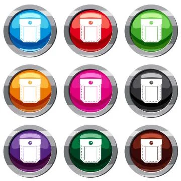 Pocket with valve and button set 9 collection Stock Illustration