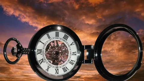 Pocket watch on a background of clouds Stock Footage 92993964