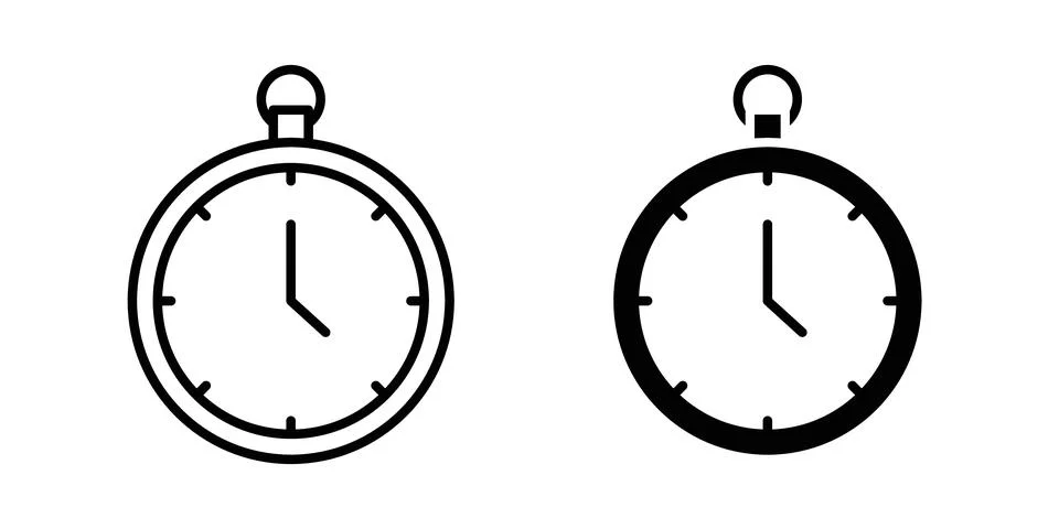 Pocket watch icon solid, line, and editable vector set. Stock Illustration