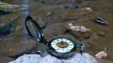 Pocket Watch with River in Background Stock Footage 88929373