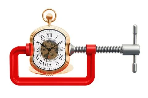 Pocket watch squeezed in a clamp concept, 3D rendering Stock Illustration