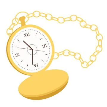 Pocket watch vector illustration in a flat style. Gold watch on a chain in vi Stock Illustration