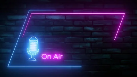 Podcast on air neon light effect green screen background Stock Footage 300318466