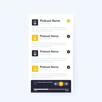 Podcast app and player, mobile ui design Stock Illustration