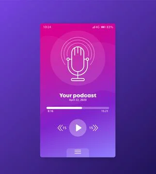 Podcast app, mobile ui vector design Illustrazione stock