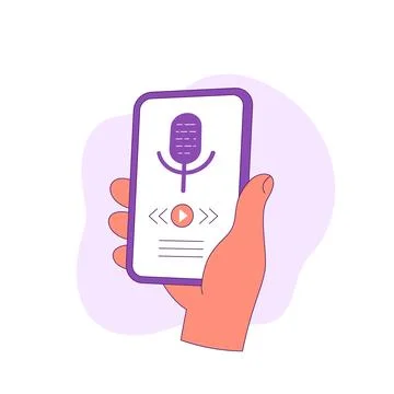 Podcast app, phone in hand vector icon Illustrazione stock
