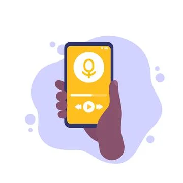 Podcast app in a phone, vector illustration Illustrazione stock