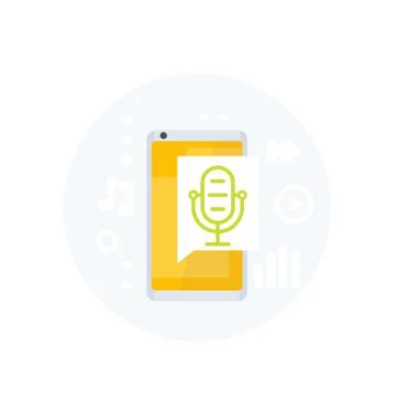 Podcast, audio app vector icon with mike and smartphone Stock Illustration