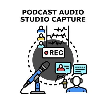 Podcast audio studio recording capturing interview Stock Illustration