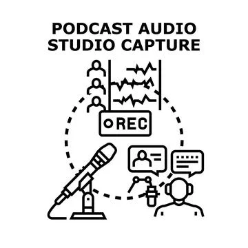Podcast audio studio recording capturing interview Stock Illustration