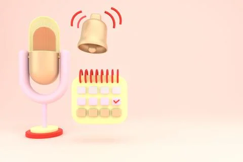 Podcast banner. Cartoon table-top microphone with copy space on background. 3 Illustrazione stock