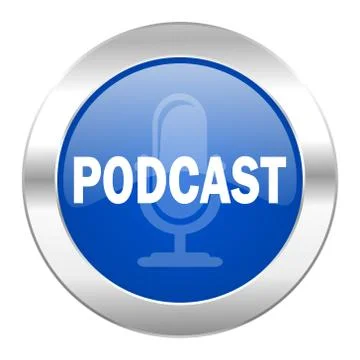 Podcast blue circle chrome web icon isolated. Stock Illustration
