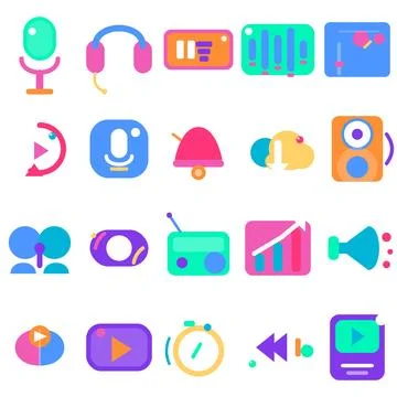 Podcast Broadcast Audio Streaming and Media Production Vector Set Stock Illustration