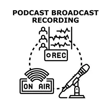 Podcast broadcast recording creating audio content concept Stock Illustration
