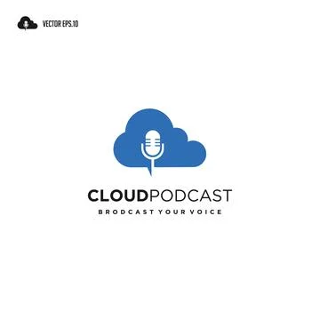 Podcast Cloud Logo, cloud computing with mic podcast logo design. Stock Illustration