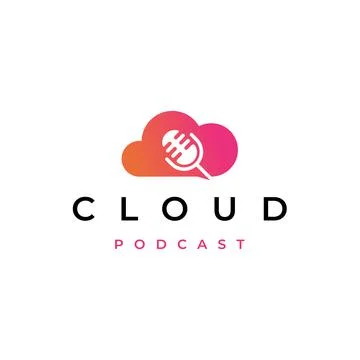 Podcast Cloud Logo, cloud computing with mic podcast logo design Stock Illustration
