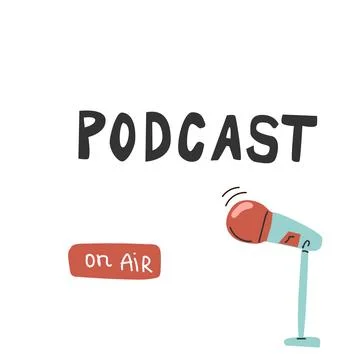 Podcast cover design with red elements in flat style イラスト素材