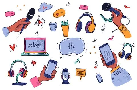 Podcast Elements Set Stock Illustration