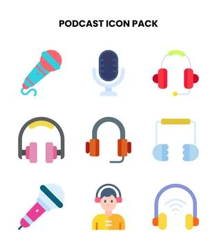 Podcast Flat Bundle Icons Pack Stock Illustration
