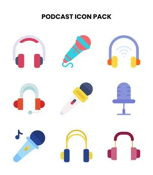 Podcast Flat Design Icons Pack Stock Illustration