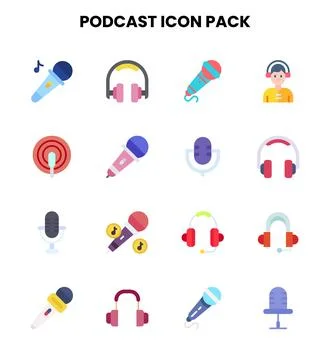 Podcast Flat Icons Pack Illustrazione stock