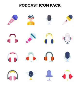 Podcast Flat Icons Pack 스톡 일러스트