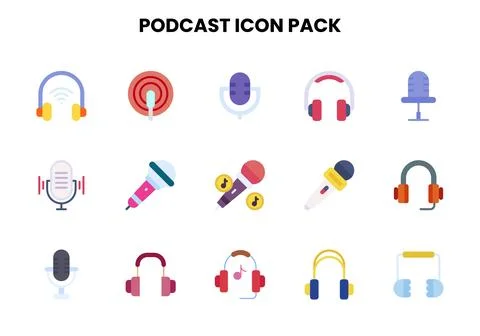 Podcast Flat Icons Pack Stock Illustration