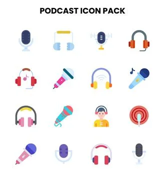 Podcast Flat UI Icons Pack Stock Illustration