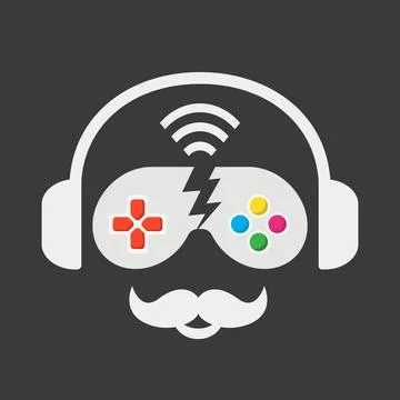 Podcast Gaming Icon Logo, Controller gaming gear with headphones Stock Illustration