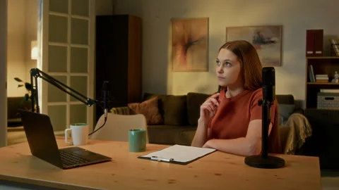 Podcast Host Writing Script Stock Footage 310391434