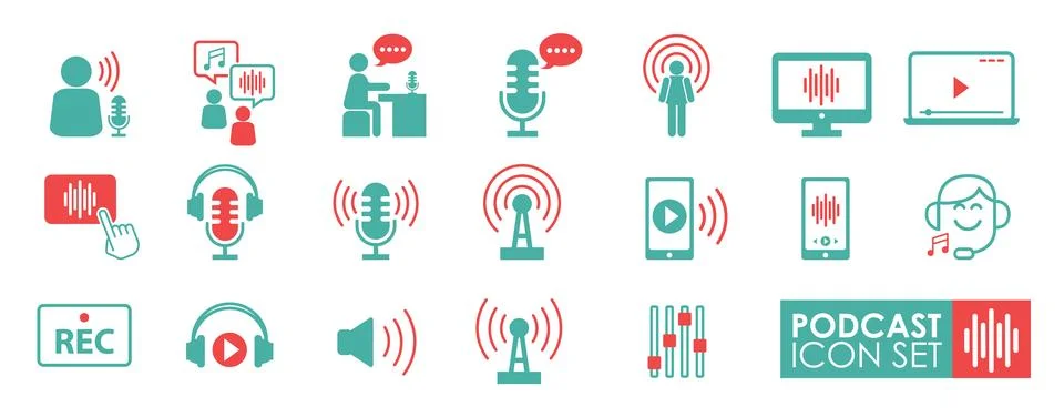 Podcast icon set. Stockillustratie