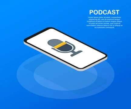 Podcast icon, vector symbol in flat isometric style isolated on color backgro Stock Illustration