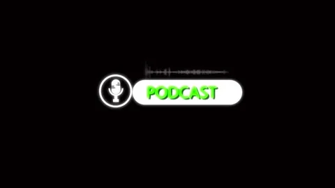 Podcast interface with microphone icon and waveform on black. Podcast inter.. Stock Footage 337129983