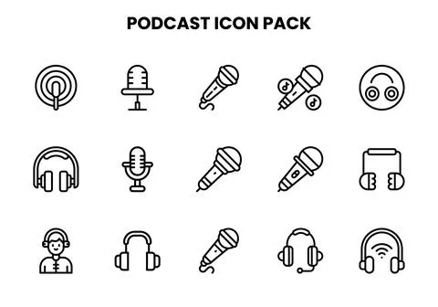 Podcast Line Graphics Icons Pack Stock Illustration