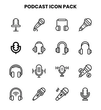 Podcast Line Vector Icons Pack イラスト素材