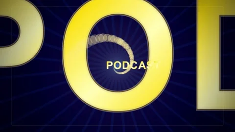 Podcast Logo Animation Yellow Text on Dark Blue Radial Background with Swir.. Stock Footage 346661762