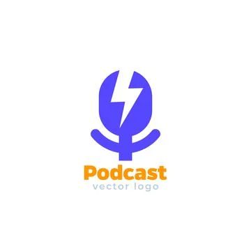 Podcast logo design with a mike, vector Stock Illustration