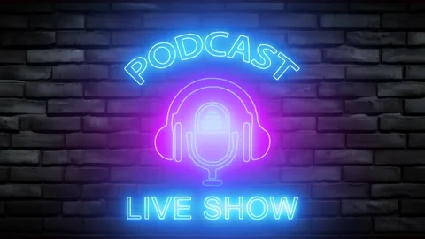 Podcast logo glowing light effect green screen background Stock Footage 254345454
