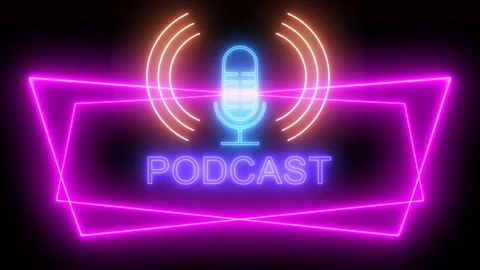 Podcast logo neon light effect green screen background Stock Footage 253135987