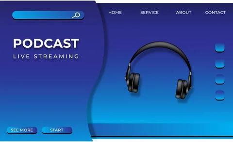 Podcast logo website template blue gradient background Stock Illustration
