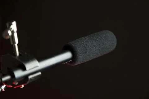 Podcast microphone on colored background with copy space. mic in studio. Micr Stock Photos