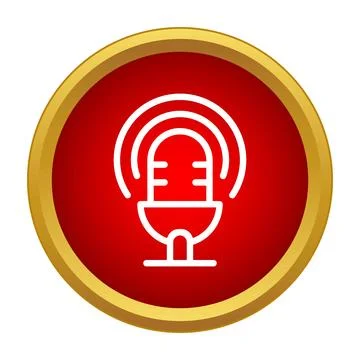 Podcast microphone icon broadcasting live audio content Stock Illustration