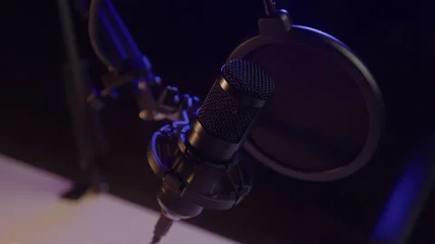 Podcast Microphone In Studio Stock Footage 219570525