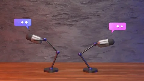 Podcast microphone on the table with bubble chat animation. Stock Footage 276752698