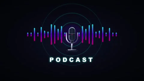 Podcast neon audio waveform animation with microphone modern digital media .. Stock Footage 337566265